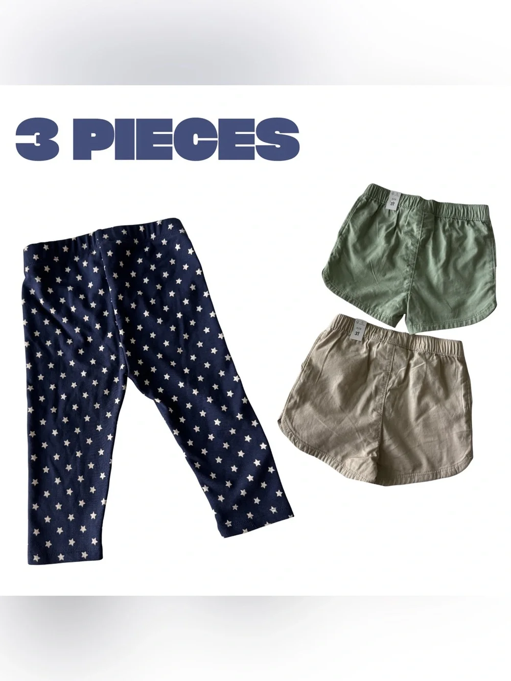 NWT 3T Gymboree Star Leggings + 2 Pairs Children’s Place Shorts Green & Khaki